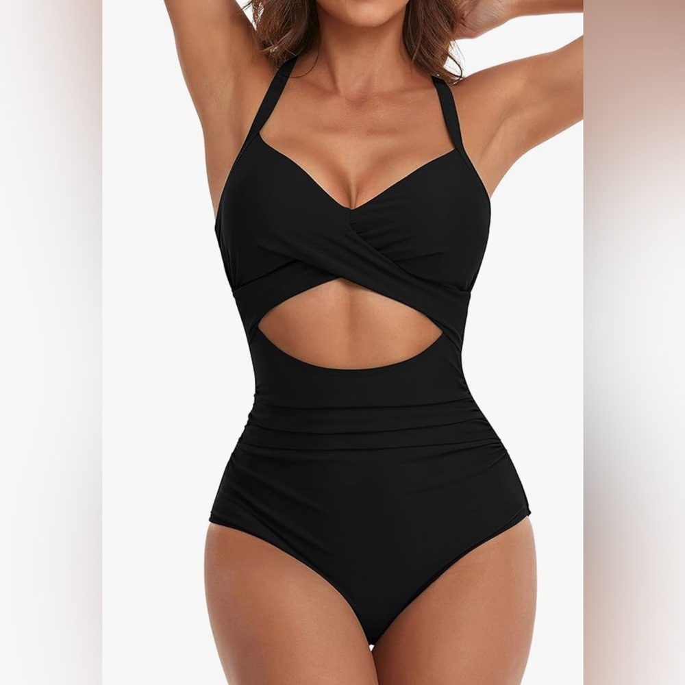 EOMENIE Women's One Piece Swimsuit Cutout Bathing Suit Wrap Tie Back- Size M